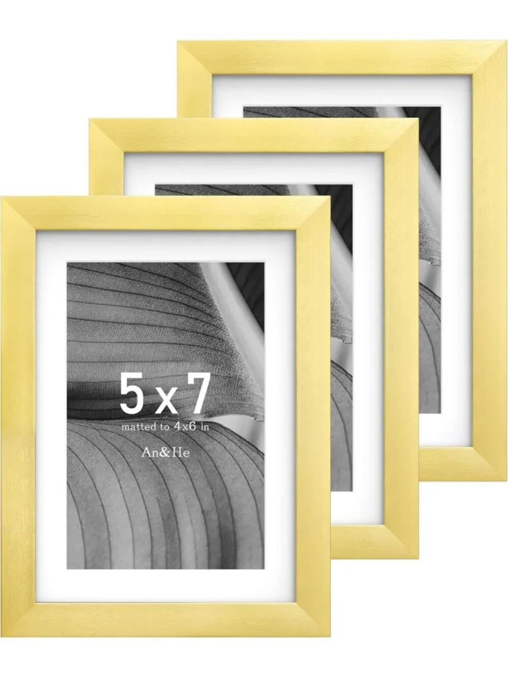 Set of 3 Gold 5x7 Picture Frames - Minimalist Tabletop & Wall Display Decor
